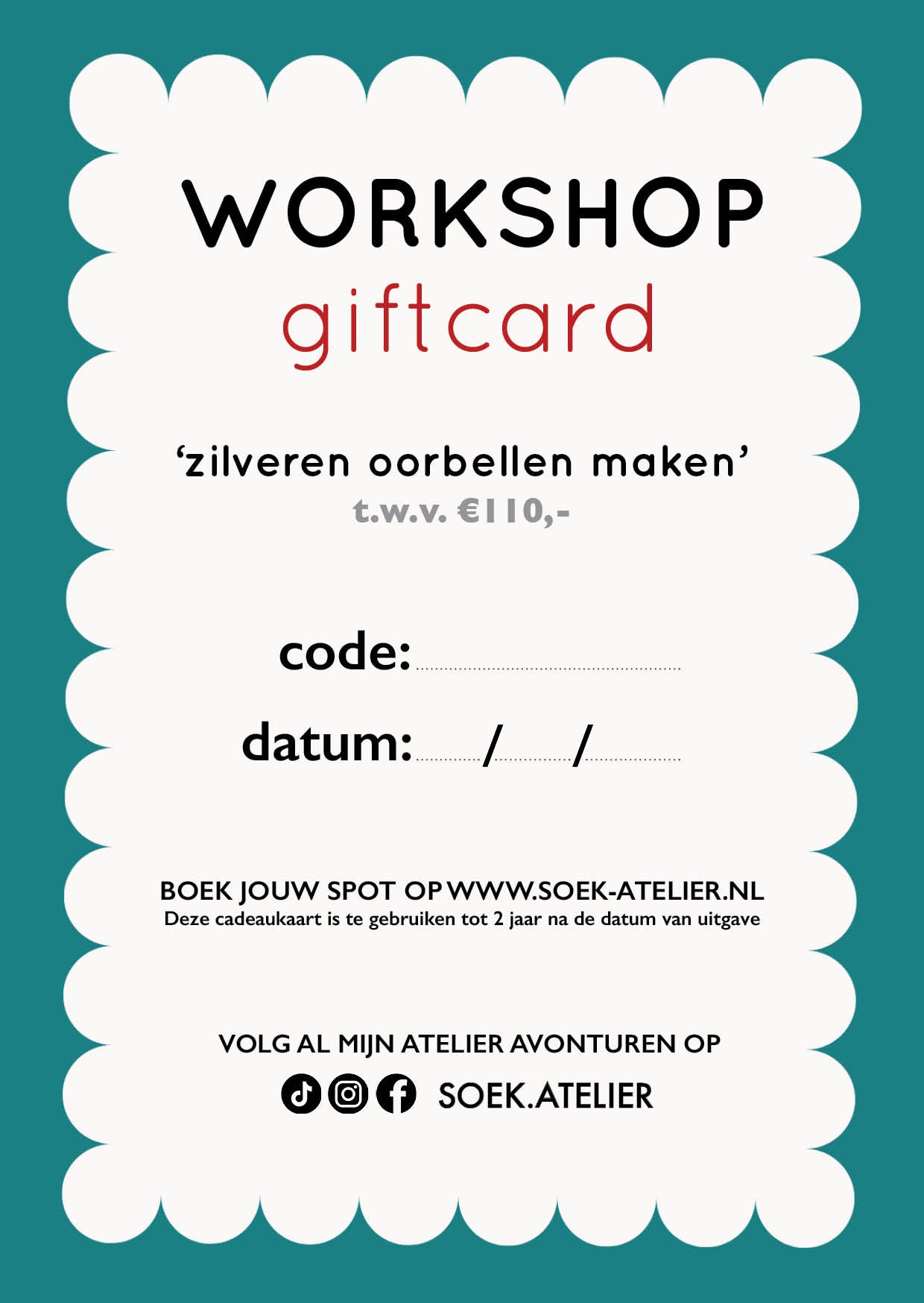 Cadeaukaart 'Workshop' | Zilveren oorbellen maken
