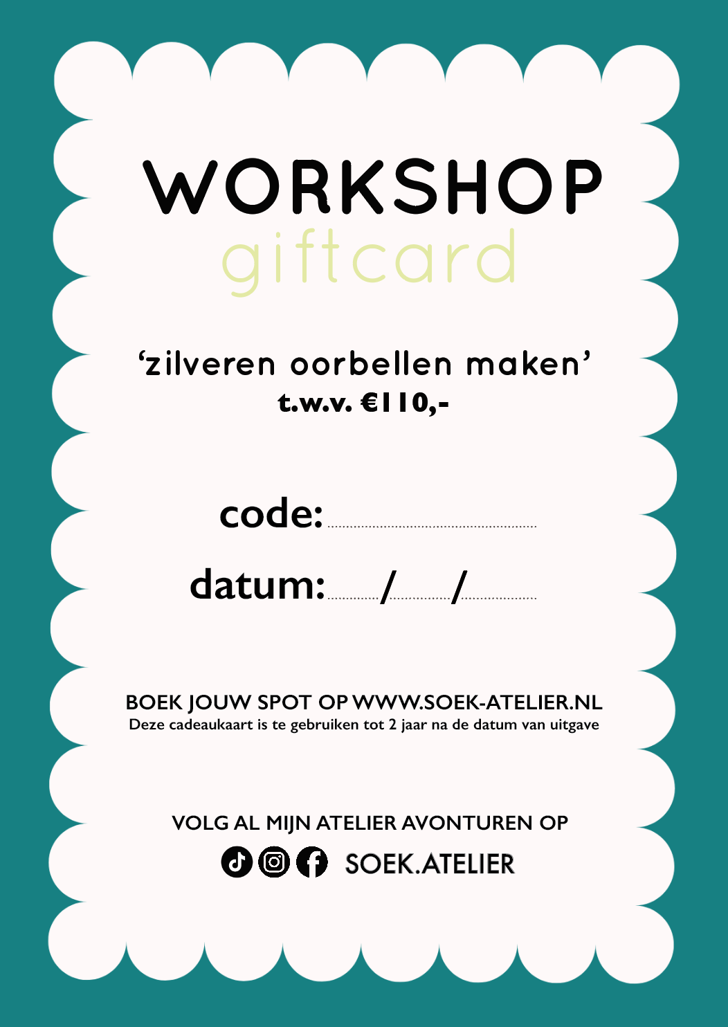 Cadeaukaart 'Workshop' | Zilveren oorbellen maken